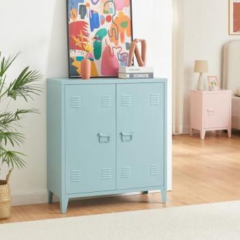 Armario Metálico de Oficina Oripää con Estante Regulable y Cerraduras Magnéticas 90x80x33 cm - Azul Grisáceo
