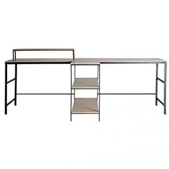 Escritorio Henche de Madera y Hierro en color Negro/Natural con 3 Baldas - Medidas 240x60x99cm