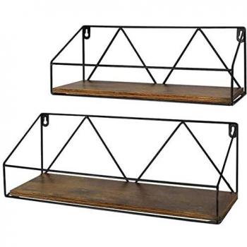 Amazon Brand - Umi Estanteria de Pared de Madera Maciza, Estante Flotante Rustico con Metal, Organizador Colgante y Decoracion para Dormitorio, Cocina, Salon y Baño, Set de 2