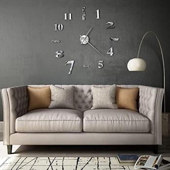 vidaXL Reloj de Pared 3D de Diseño Moderno 100 cm XXL Plateado Decoración Casa