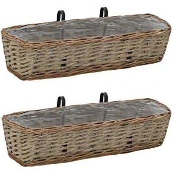 vidaXL Balcony Planter 2 pcs Wicker with PE Lining 60 cm