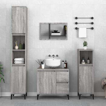 Armario de baño gris Sonoma 30x30x190 cm madera multicapa