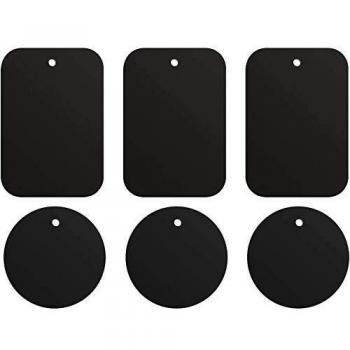 ivoler 6 Piezas láminas Metálicas, Muy Finas Reemplazo de Placas de Metal con Adhesivo para Soporte Movil Coche Magnético/Soporte iman movil Coche - 3 Redondas y 3 rectangulares,Negro
