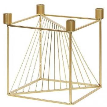 Candelabro Cubo de Metal Dorado 23 cm - Accesorio Decorativo Glamour Mindoro
