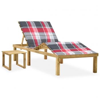 Tumbona de jardín con mesa y cojín de madera de pino impregnada Multicolor