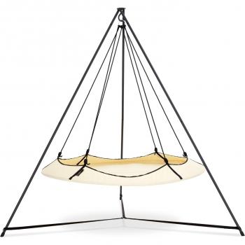Hangout Pod Circular Family Hammock Bed and Stand Set - Cream & Black