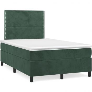 Cama box spring con colchón y LED terciopelo verde oscuro 120x190cm vidaXL