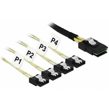 Cable Mini SAS SFF-8087 a 4x SATA 7 pines de 0,5 m con clip metálico