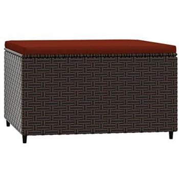 Brown Poly Rattan Garden Footrest with Cushion