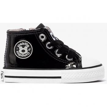 Zapatillas altas de bebé en charol negro con cordón de lazo, terciopelo y cremallera lateral