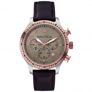 Reloj Nautica Hombre A17656G 44mm Piel Acero Inoxidable Cronógrafo Resistente Al Agua