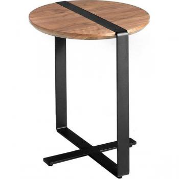 Mesa rincón Angel Cerdá 2054C, nogal y acero negro, Ø50 x 52 cm
