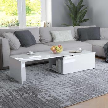 Mesa de café Sala de estar Blanco pulido 150x50x35 cm Madera multicapa