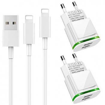 LUOATIP Cargador Phone, 4-Pack 2M Cable + Dos Enchufe USB 2.1A/5V Movil Adaptador Compatible con iPhone 11 XS XS MAX/XR/X 8/7/6/6S Plus 5S/SE/5C, Pad Air Mini Pro, Pod