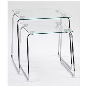 Andrea House MU10198 - Set 2 Mesas Cristal/Cromado 47X45X48Cm