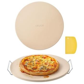 VEVOR Extra Large Round Cordierite Pizza Stone, 16 in / 406 mm, 0.67 in / 17 mm Thick, Heat-Resistant Baking Stone with Durable Stand for Oven and BBQ Grilling
