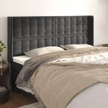 Cabecero con orejas de terciopelo gris oscuro 163x16x118/128 cm vidaXL