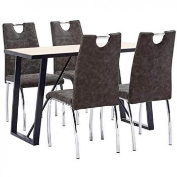 vidaXL Juego de Comedor 5 Piezas Cuero Sintético Mobiliario Decoración Interior Casa Hogar Robusto Duradero Resistente Funcional Práctico Útil Marrón