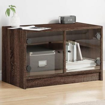 Mueble TV con puertas de vidrio en Roble Marrón 68x37x42 cm