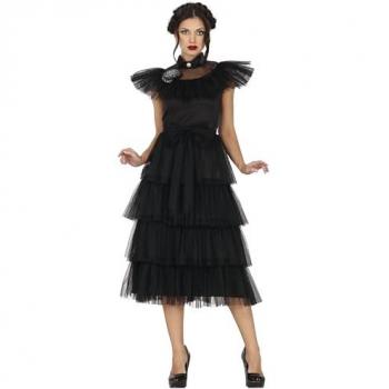 Disfraz de Niña Siniestra Reina de la Noche - Vestido Negro Elegante para Halloween, Talla 5-6 años, incluye accesorios