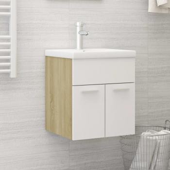 Mueble con lavabo de aglomerado blanco y roble Sonoma