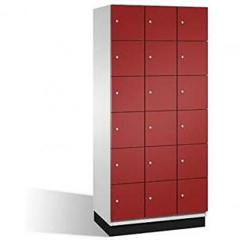 Armario de Compartimentos Bajo Llave C+P Cambio 6 Taquillas con Puertas de Acero, Color Gris Claro/Rojo Rubí, Dimensiones 900 mm