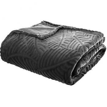 Plaid 3D Hoja Gris Oscuro - 220 x 240 cm - Manta de Flanel y Poliéster