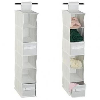 Organizador Colgante de Tela-Cartón 2x con 6 Estantes y 2 Cajones, Blanco, 82 x 14,5 x 30 cm