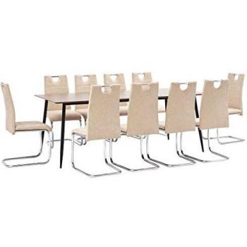 vidaXL Juego Comedor 11 Piezas de Cuero Sintético Mobiliario Decoración Interior Casa Hogar Robusto Duradero Resistente Funcional Práctico Útil Crema