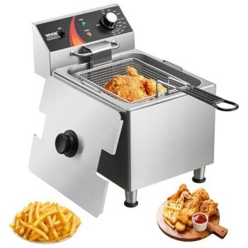 VEVOR 3100W Commercial Electric Deep Fryer with Adjustable Legs, Stainless Steel, 11.5L Capacity, Overheat Protection