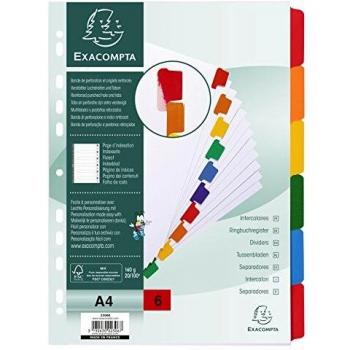 Exacompta 2306E - Separadores con 6 posiciones A4, Cartulina Blanca, 160 grs