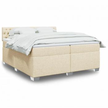Cama box spring suave con colchón en tela color crema 200x200 cm
