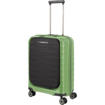 Travelite Mooby Green 4-Wheel Cabin Trolley with Front Pocket and Laptop Compartment, 55 cm