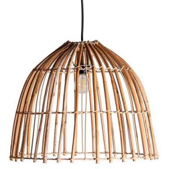 Lámpara de Techo Colgante de Ratán Natural y Hierro - 39x39x31cm