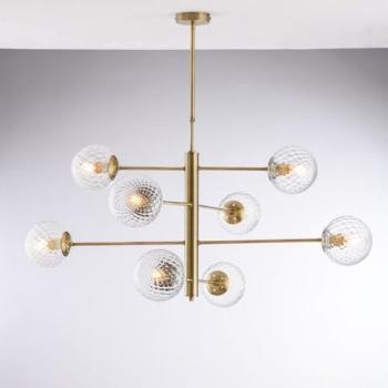 Lámpara de Araña Moderna Demetra Bronce 8 Luces E14 con Esferas de Vidrio Transparente