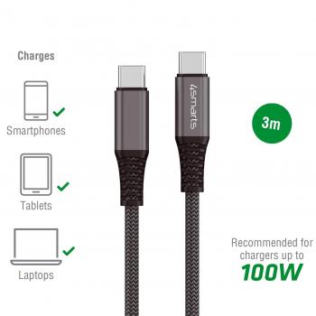 Cable USB-C a USB-C PremiumCord 100W 3m Negro