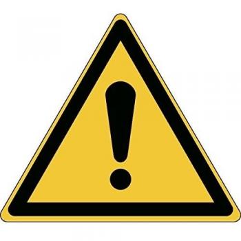 Brady 826610 Señal de advertencia de poliéster laminado, advertencia: señal general, 25 mm x 25 mm, 250 en un rollo, negro sobre amarillo