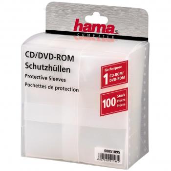 Hama - CD-ROM/DVD-ROM Protective Sleeves 100, Transparent, 135 x 63 x 185 mm, Transparente