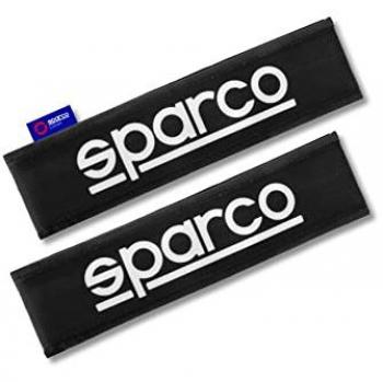 Almohadillas para Cinturón de Seguridad Sparco SPC1209BK Negro, Juego de 2 Almohadillas Universales, Material Poliéster