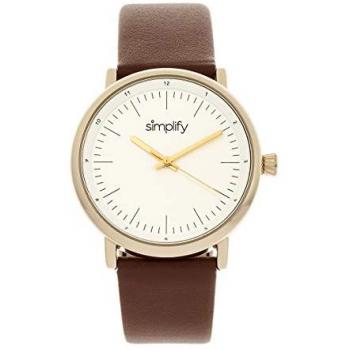 Simplify Unisex 6200 Brown Genuine Leather Quartz Watch - Stainless Steel