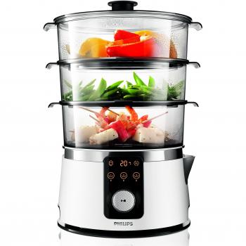 Philips HD9170/00 - Vaporera eléctrica de cocina, 1350 W, color blanco y transparente