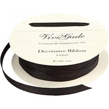Cinta decorativa Grosgrain negra de 6 mm x 15 m