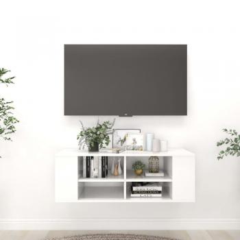 Mueble de pared para TV vidaXL madera contrachapada 102x35x35 cm, Mueble de salón, Mueble TV, Mueble televisor, Mesa de TV, aglomerado blanco brillante 102x35x35