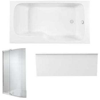 Pack Bañera-Ducha 160 x 85 JACOB DELAFON Malice Derecha + Delantal de Nicho + Mampara de Bañera