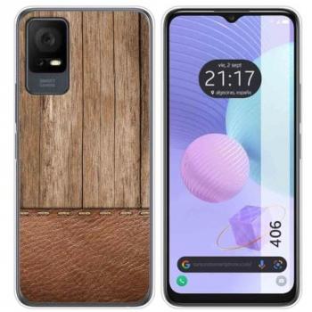 Funda de Silicona para TCL 406 con Diseño de Madera 09 y Dibujos