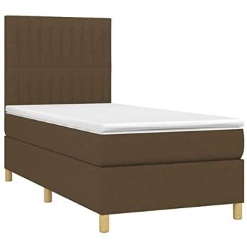 Cama Box Spring con colchón y luces LED, tela marrón oscuro, 90x200cm
