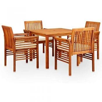 5-Piece Solid Acacia Wood Outdoor Dining Set with Cushions