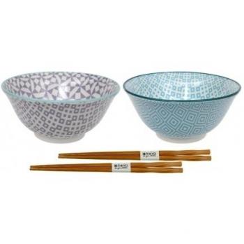 Estudio de diseño de Tokio Geo Eclectic Tayo cuenco con palillos hb-5841/DF, porcelana, multicolor, 15 x 6,7 cm, juego de 2