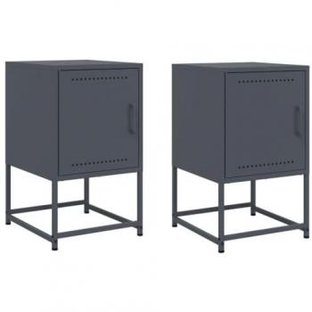 Mesitas de Noche 2 Unidades Acero Gris Antracita 36x39x60,5 cm, Mesa Auxiliar, Armario Auxiliar, Soporte para teléfono