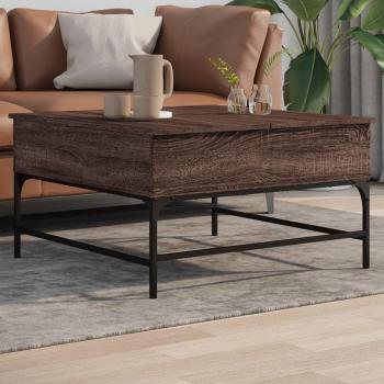 Mesa baja de centro de madera de ingeniería marrón roble 80x80x45 cm con estructura de metal multicapa